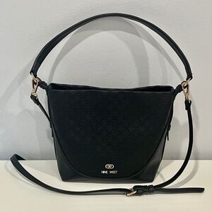 Nine West Black Convertible Handbag Purse Bag Shoulder Bag Gold Hardware MidSize